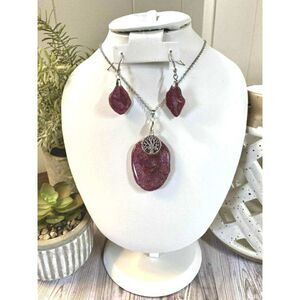 Handmade Purple and Silver Glitter Resin Jewelry Set | Tree of Life Pendant